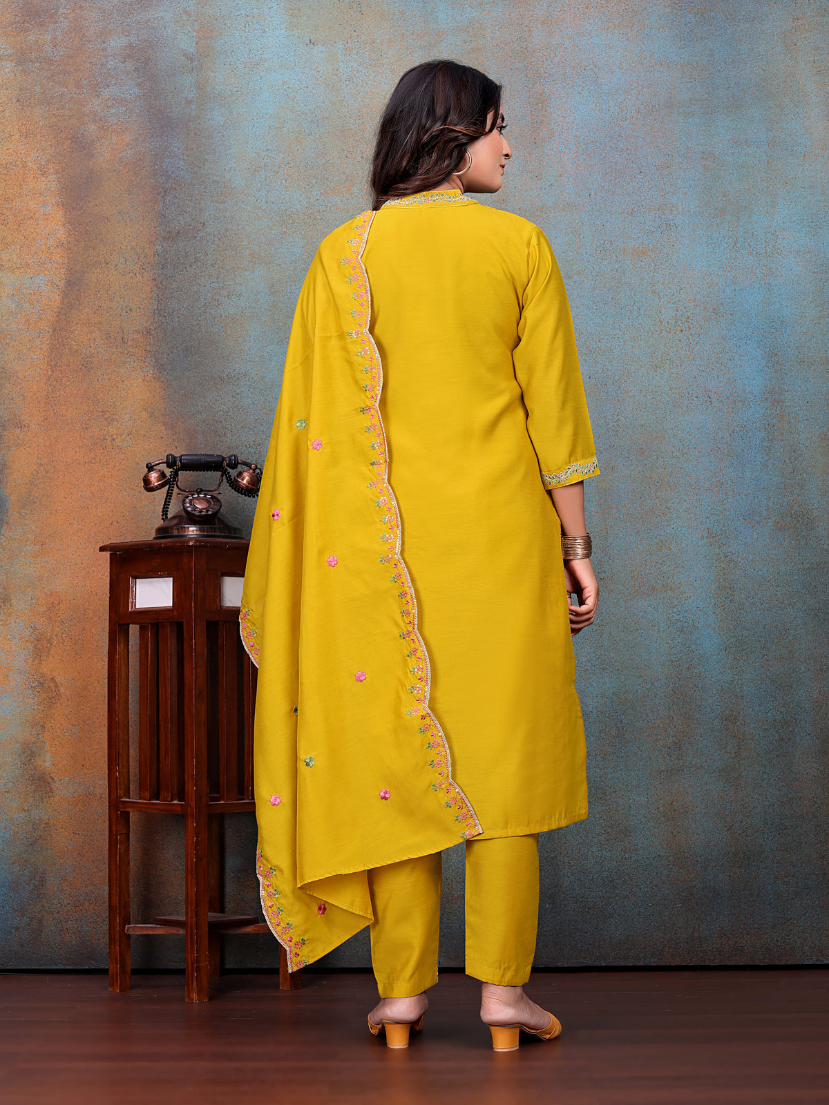 Jaipuri Cotton Light Wight Mustard Embroidered Kurti With Pant & Dupatta | For women