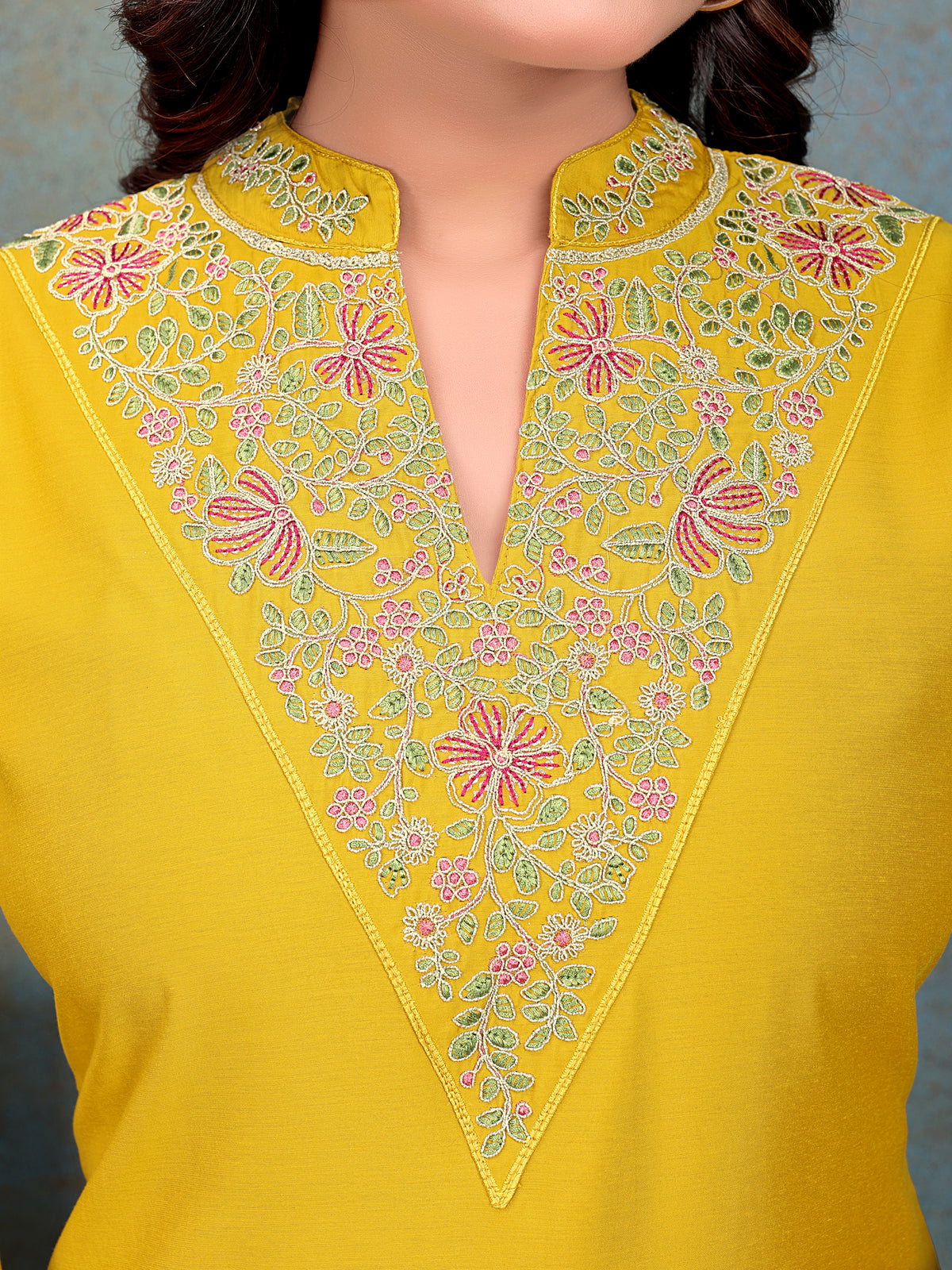 Jaipuri Cotton Light Wight Mustard Embroidered Kurti With Pant & Dupatta | For women